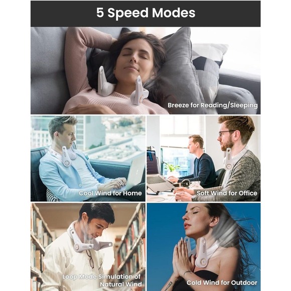 White Hanging Neck Fan Foldable Handfree Lazy Fan Cooling Air Cooler, New - Picture 5 of 10